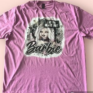 Barbie Bride of Chucky funny horror pink T-shirt Halloween bleached tee
